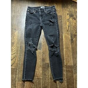 American Eagle Jeans Womens 4 Black Distressed  Stretch Low Rise Jegging Raw Hem